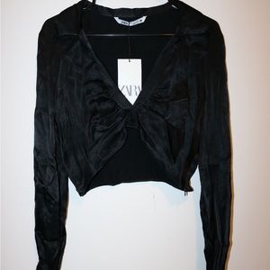 Zara Satin Crop Top Long Sleeve